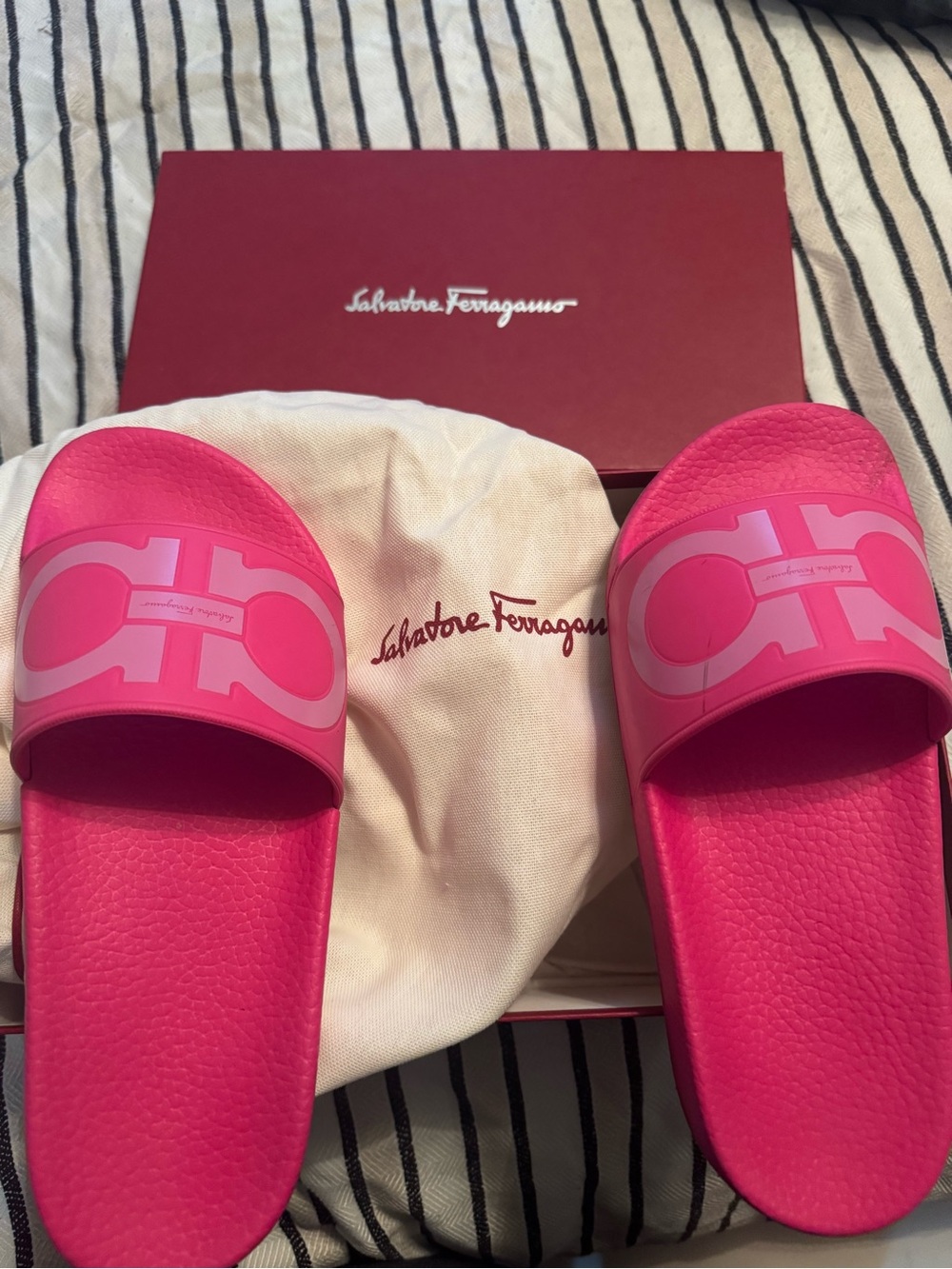 Salvatore Ferragamo Hot Pink Logo Slide Sandals